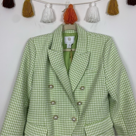 NWT House of Harlow 1960 Green White Tweed Double Breasted Blazer Size Medium - Picture 3 of 13